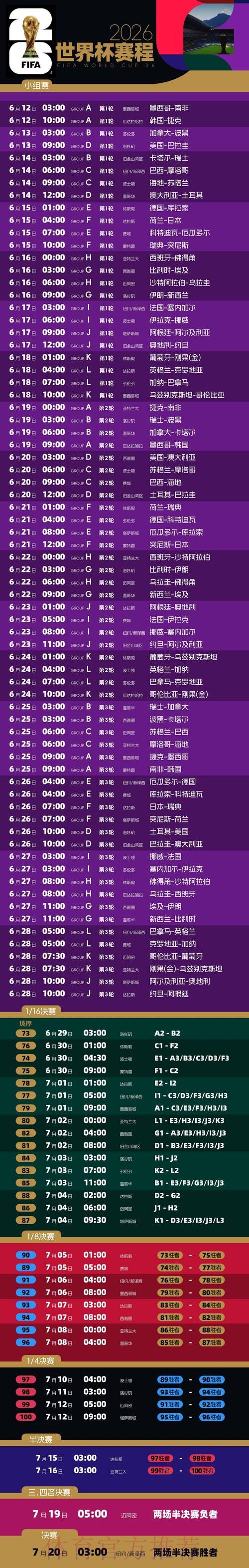 2026世界杯每日赛程高清版实时赛程官网入口 2026世界杯每日赛程高清版实时赛程官网入口